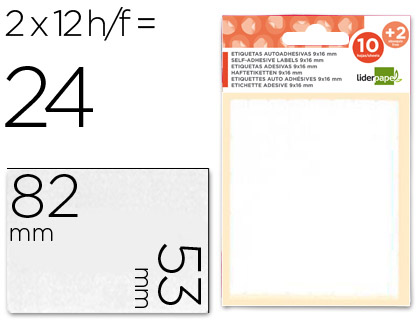 12 hojas con 24 etiquetas Liderpapel 53x82mm.